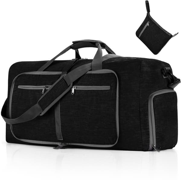 Reseväska, 65L Vikbar Lättvikt 600D Polyester Med Skofack, För Män Och Kvinnor, Weekendresor Och Gym, Grå