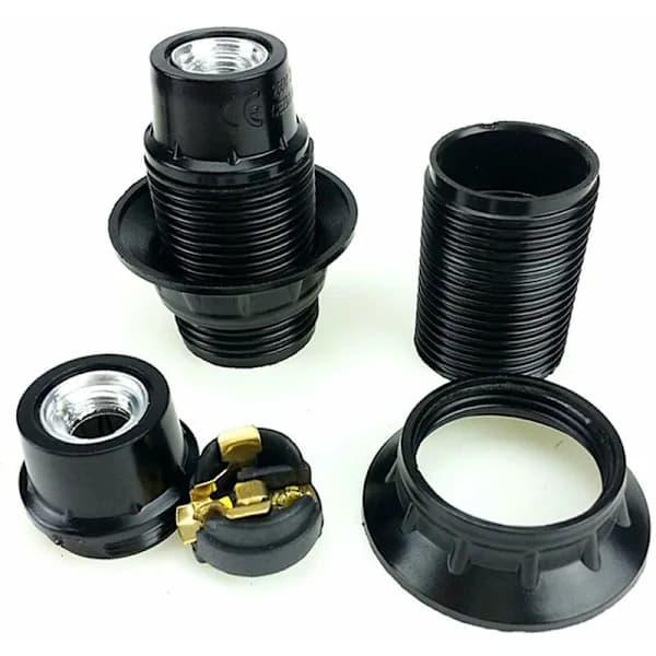 Sort E14 Lampeholder, 4 styk E14 Sokler, E14 Sokkellampe, Solid Lampesokkel, Sort Sokkeladapter