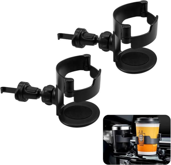 2-pak bilkopholder, justerbar luftventilkrog, 360° drejelig ABS-drikkeholder til biler, 6-8 cm kopper, sort