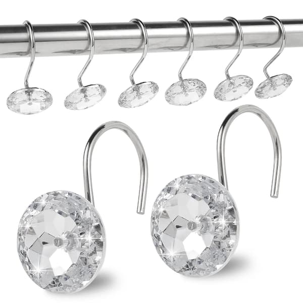 12 stk. dusjforhengkroker Akryl Krystall Diamant Dekorative Rustfrie Ringer for Baderomsstenger Hvit