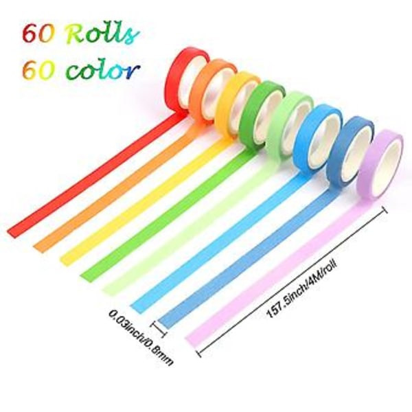 60-pack 8 mm brett Washi-tejp-set - färgglada regnbågstejp-ornament (ca)