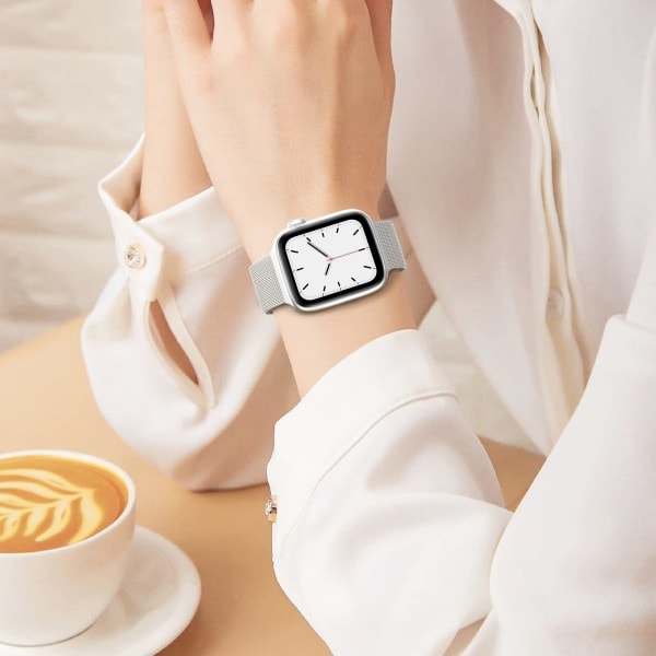 Apple Watch-armbånd 49 mm – Dobbel magnetisk justerbar erstatningsrem – Sølv Glatt Rustfritt Stål Metall