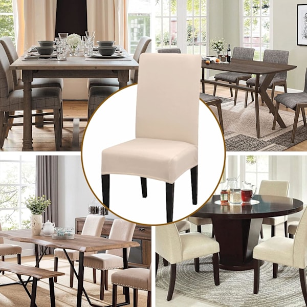 Ruokatuolinpäällinen, setti 4 tai 6, joustava irrotettava pestävä ruokatuolinsuoja koristeluun, istuinpäällinen hotelliin, beige beige 4pcs