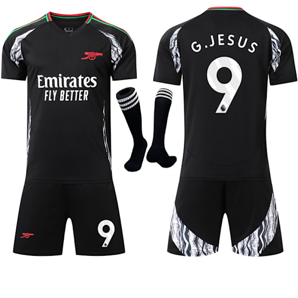 2024-2025 Arsenal Bortalag Barn Vuxen Svart Fotbollströja Kit med Strumpor No.9 G.JESUS 18