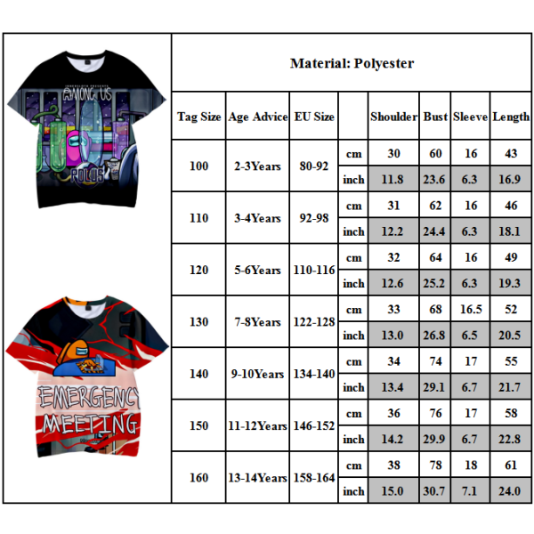 Among Us 3D T-shirt Toppar Barn Pojkar Flickor Tonåring T-shirt D 150cm_ca