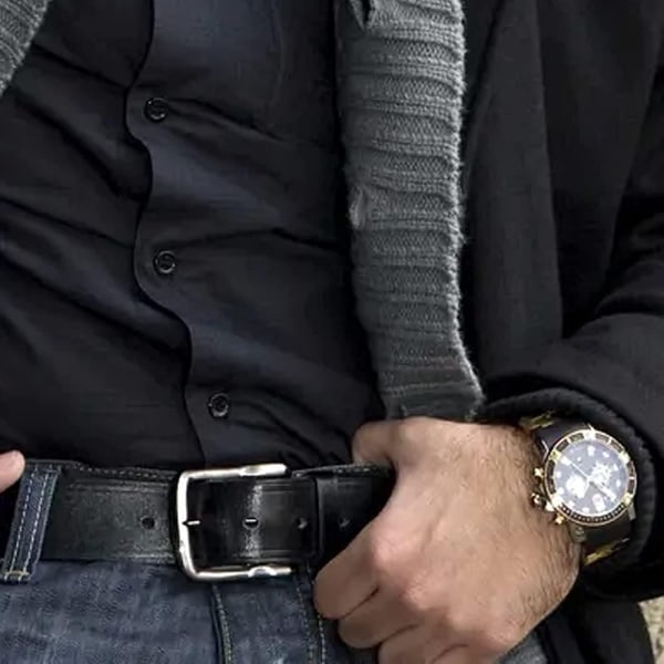 Læderbælte til mænd, dobbeltsyede læderforet bælte til jeans, jakkesæt, arbejde (sort)