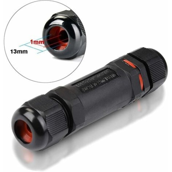 Vattentät kopplingsdosa, 2-pack IP68 kopplingsdosa - Kopplingsdosa 1mm-13mm - Enkel att installera (svart, PVC)