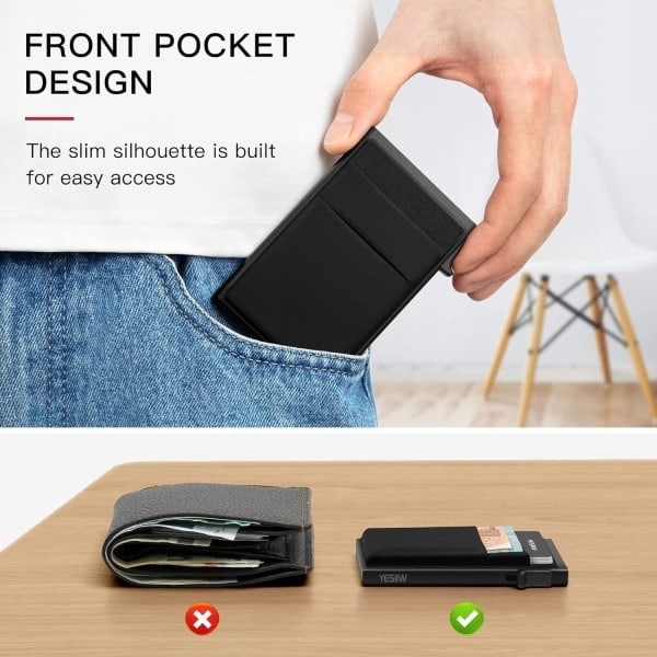 Dame- og Herrepengepung Pop-up Slim Kortpung RFID-blokering med pengelomme | Minimalistisk kreditkortholder til kvinder | Roserød Red