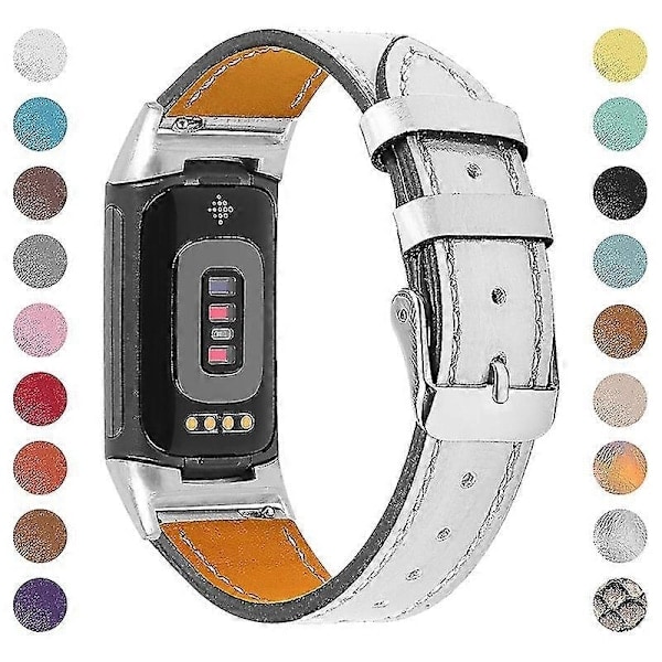 Premium Äkta Läder Justerbart Armband för Fitbit Charge 6/5 - Perfekt Silver Silver Fitbit Charge 6