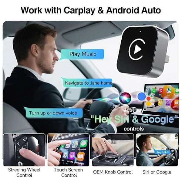 Langaton Carplays-sovitin iPhone/Android-puhelimille Plug Play -asennus sekunneissa ajoneuvoihin