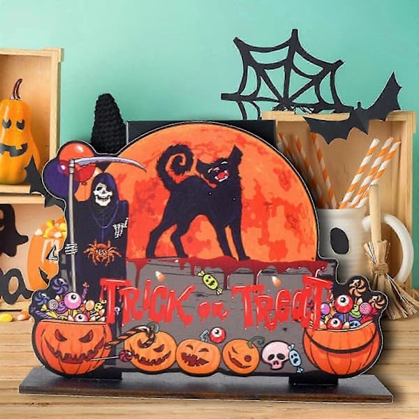 Håndlavet Træ Græskar Spøgelse Ornament Trick or Treat Dekoration
