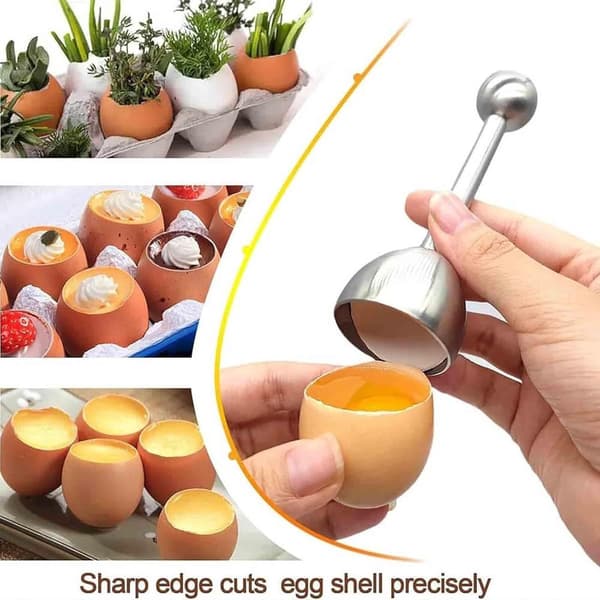 Egg Topper Kutter i Rustfritt Stål Eggeskallåpner for Bløtkokte, Hardkokte og Rå Egg Kjøkkenverktøy Sølv