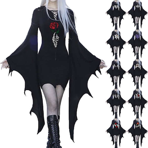 Kvindekjole, Butterfly Ærme Uregelmæssig Kostume Hexe Halloween Karneval Fest Wine XXL