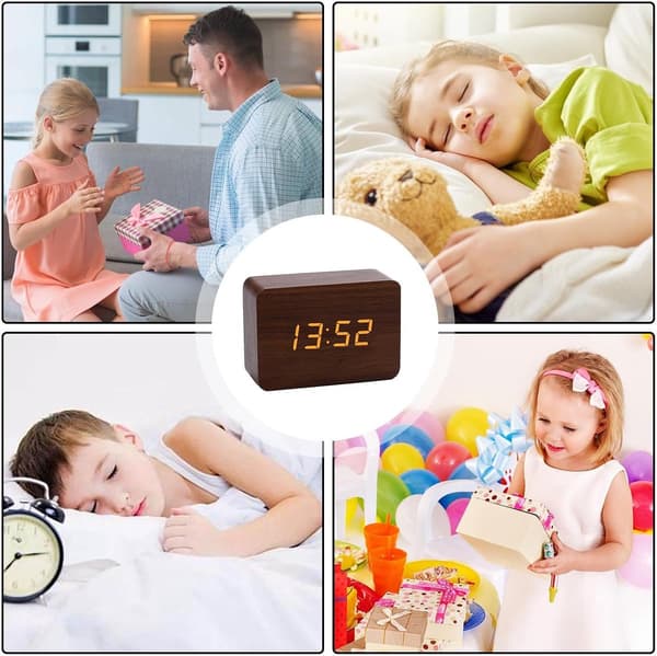 Digital väckarklocka med stor LED-display, USB-driven, justerbar ljusstyrka, röststyrning för sovrumsskrivbord, vit White