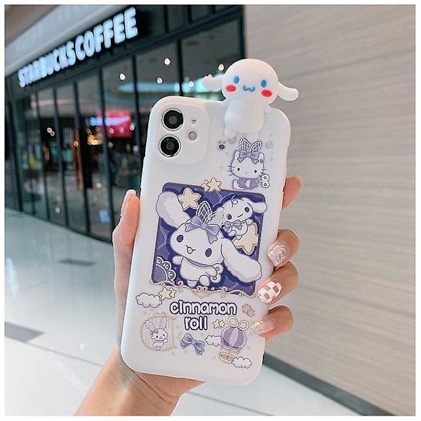 Sanrio Cinnamoroll 3D-etui til iPhone 14 13 12 11 Pro Max X Xr Xs 7 8 Plus Sød hundebåndsbeslag Cartoon Cover Lanyard INGEN spejl og reb 1 NO mirror and Rope 1 For iPhone XS MAX