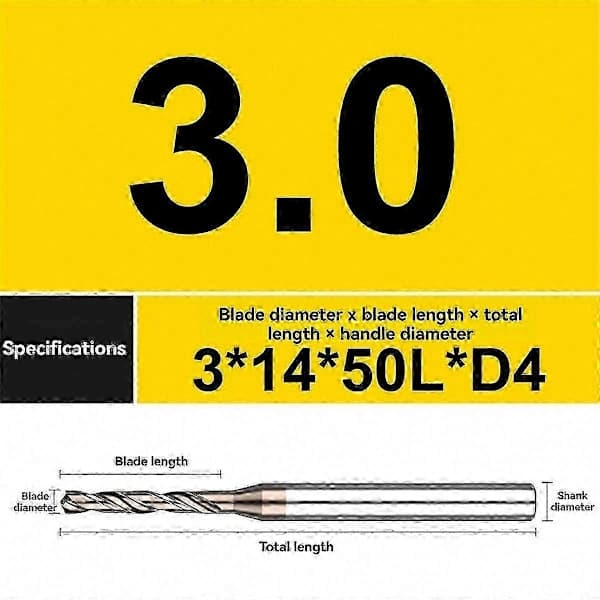 3 stk. solide wolframkarbidbor for metall 3,0-5,0 mm diameter