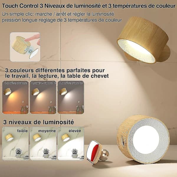 [CA] LED-vägglampa med USB-laddning, magnetisk -bp