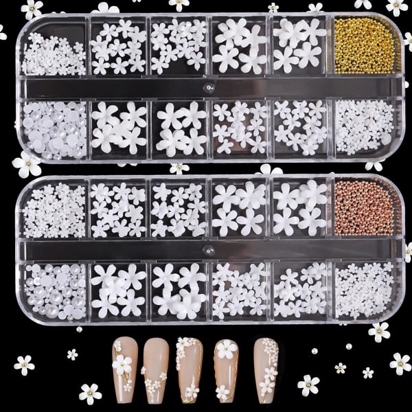 2 Set Akryl Blomsternaglar Dekoration-Platta Hartsdekaler Naglar-Kvinnor Flickor DIY Nageldesign