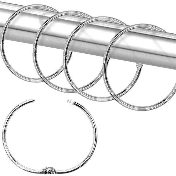 Duschdraperikrokar, duschdraperiringar för badrumsduschstång, snäppfästsdesign silver