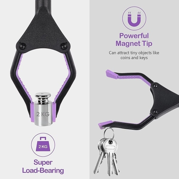 Teleskopisk pincett, 81 cm lång plocktång med magnet, hopfällbar plockare utan att böja sig, griptång kompatibel med äldre (lila)