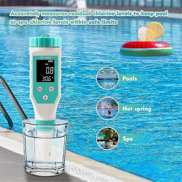 7-i-1 Digital Vandtester til Pool: pH, Klor, ORP, EC, TDS, Salt, Temp