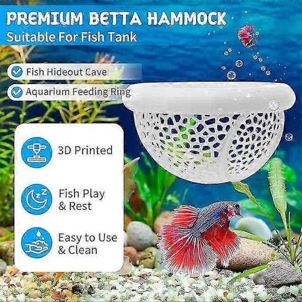 Flydende Betta Gemmested & Reje Grotte 3D-Printet Akvariedekoration, Multifunktionel Hængekøje, Foderring & Sikkert Hvilested for Betta, Rejer & [H...