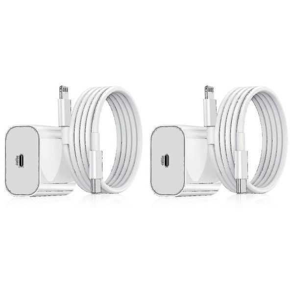 CASA 2-pakning iPhone-lader Hurtiglader-adapter + kabel 20w Usb-c Hvit 2-pakning