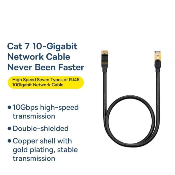 Baseus 50cm Cat7 RJ45 Nettverkskabel Svart