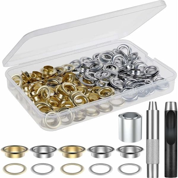 100 Set Öljetter med Brickor för Läder, Canvas, Tält, Markis (1/2 Tum)