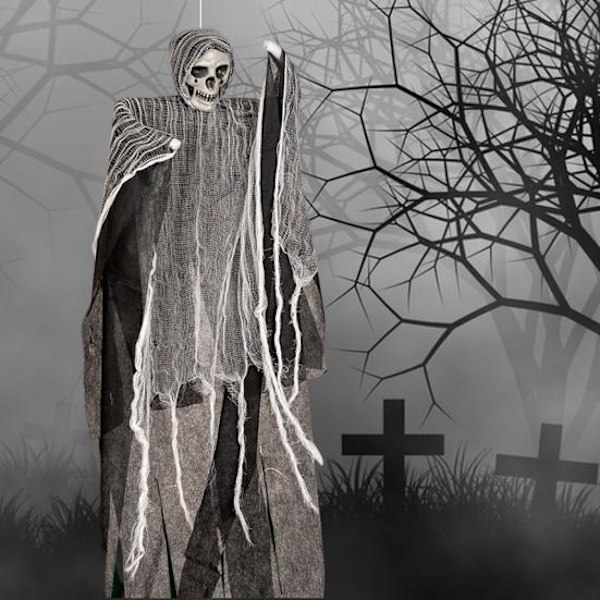 Halloween-Hengende Spøkelse Realistisk Enkel Installasjon Skummel Hengende Skjelett Dødsengel Spøkelseshus Dekorasjon Black