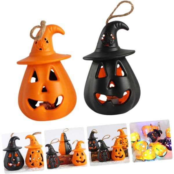 A-2 stk Halloweenlygte Græskar Natlampe Halloweendekoration