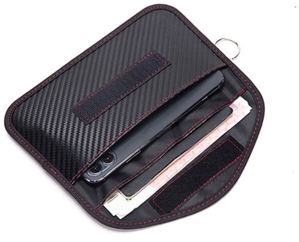 2-pak RFID Bilnøgle Signalblokerende Pung, PU Kulfiber Faraday Tasker til Nøglefri Adgang Tyverisikring, Sort, 19,5 x 10,5 cm