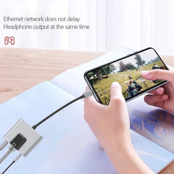 Typ-C til Ethernet LAN Netværksadapter Hub USB C til 3,5 mm lyd og PD