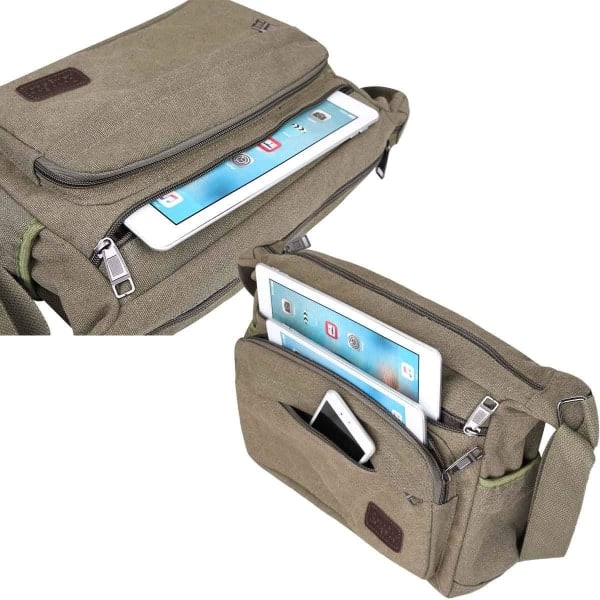 Vattentät budbärarväska axelremsväska 13 tum, multificka canvas crossbody-väska för män, avslappnad lätt axelväska för utomhusfiske camping Svart Black