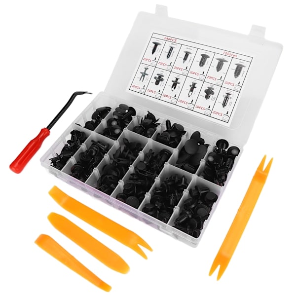 240 kpl Auton kiinnitysklipsit Muoviniitti Kiinnike Auton Push Kit 5 kpl Trim Panel Irrotustyökaluilla