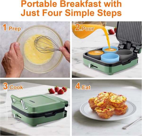 Äggbitsformar i silikon, 4-pack BPA-fria diskmaskinssäkra koppar för äggbitsmaskiner, airfryers, Instant Pots, mikrovågsugnar, 10 cm