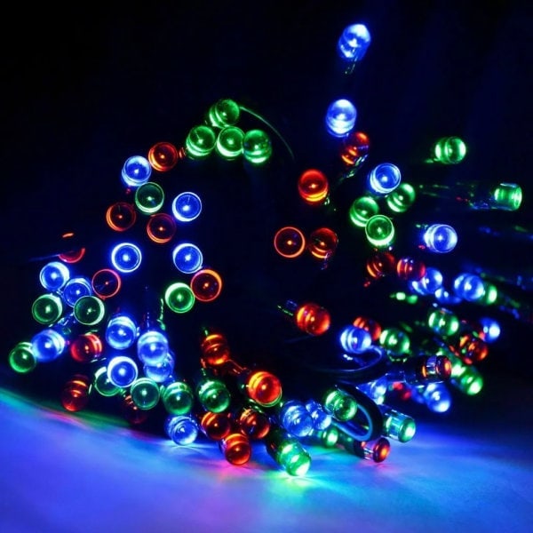 12m Solcellelamper Belysning 100 LED Repslamper Belysning Julefest Hage Utendørs Solcelle Fargerike Elfakler