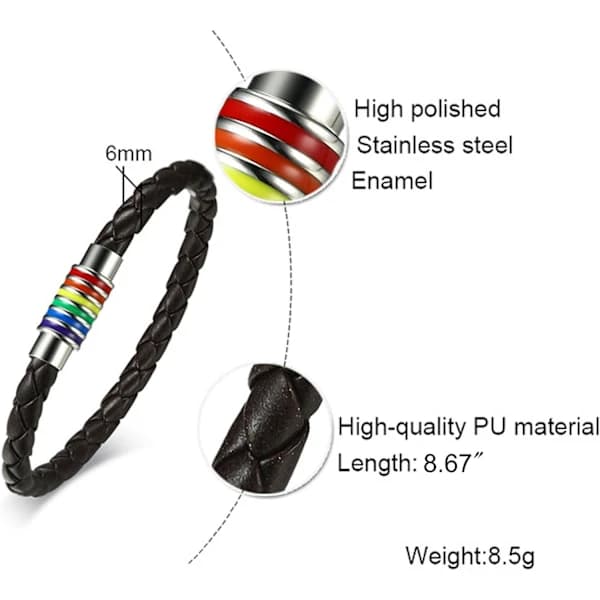 2 STK Titanium Rustfrit Stål Magnet Regnbue LGBT Pride Håndflettet Armbånd