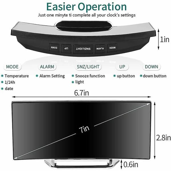 Digital väckarklocka för sovrum, 7 LED-spegeldisplay, temperatur, datum, nattlampa