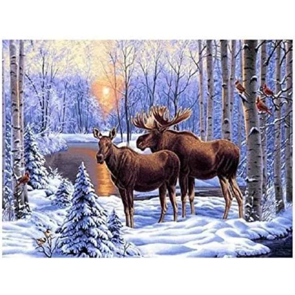 [CA] Diamantmålning 30x40cm - Älgar Vinter SnöA Multicolor Multifärg