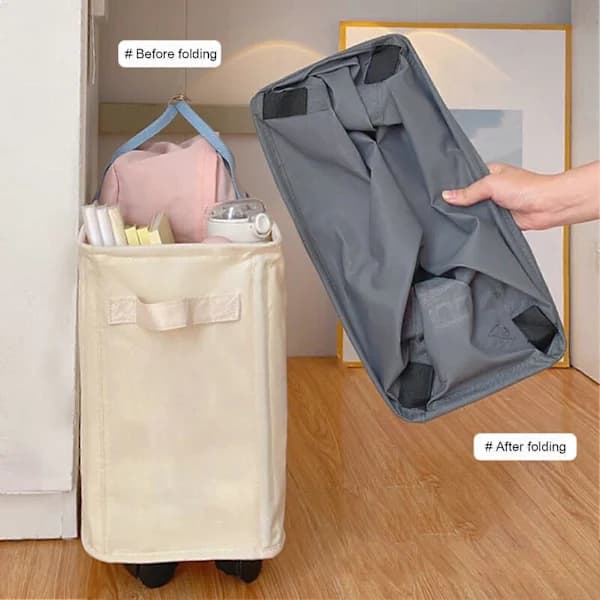 Slim Laundry Basket with Wheels Large Capacity Strong Load-Bearing Foldable Design Dirty Clothes Hamper Dark Gray