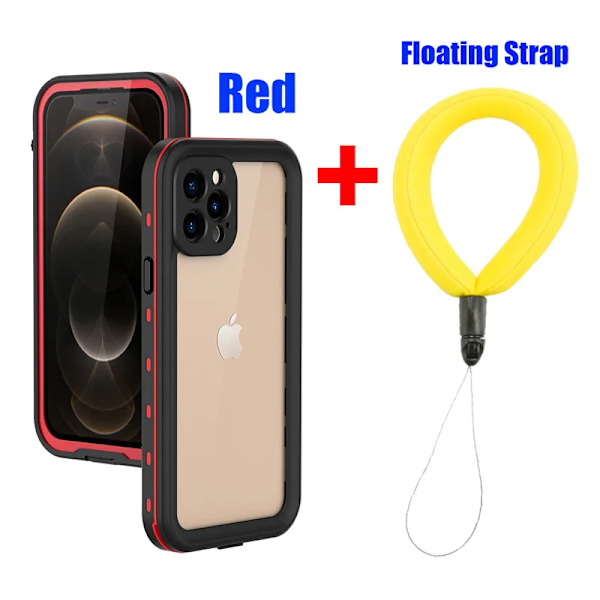 IP68 Vanntett Etui for iPhone 15 14 13 12 11 Pro Max XS Max XR 7 8 RedPepper Klar Deksel Dykking Undervanns Svømming Utendørs Sport RD med Stropp RD with Strap i-Phone 11