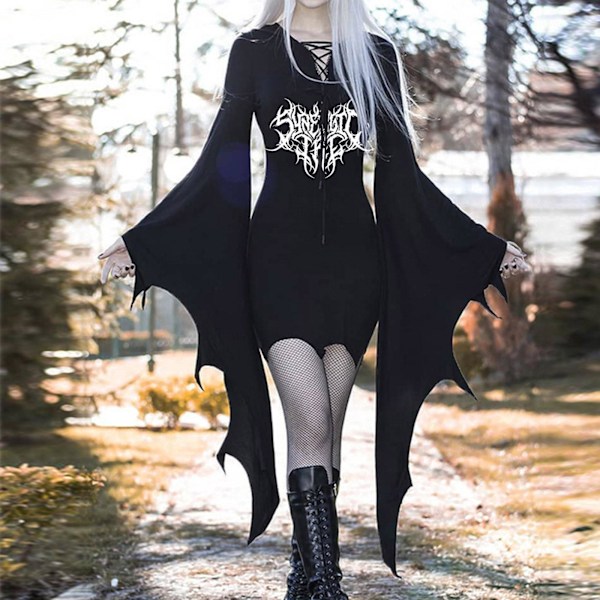 Kvindekjole, Butterfly Ærme Uregelmæssig Kostume Hexe Halloween Karneval Fest Vermilion XXL