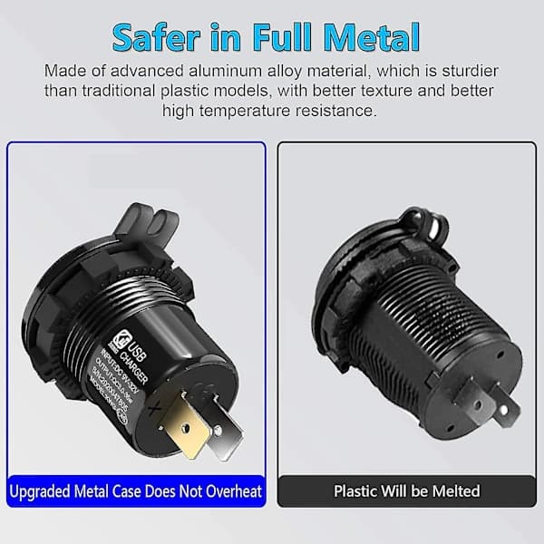 Char 3.0 Dobbel 12V USB Billader, Uttak Med S Knapp Rød Digital Voltmeter