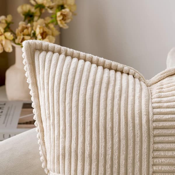 Dekorative pudebetræk, blødt polyester fløjl patchwork, til sofa stue soveværelse, råhvid, 45 x 45 cm, sæt med 2