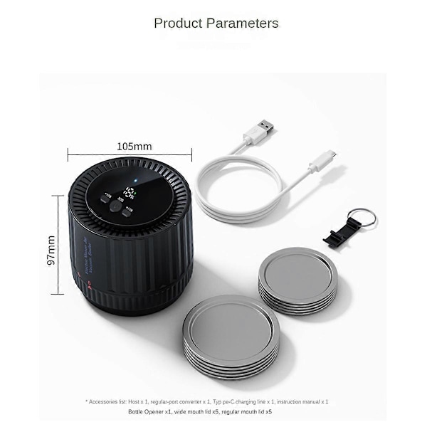 CASA Elektrisk Vakuumforsegler-sett for Mason Jar, Bred og Vanlig Munn, Mason Lokk, Hermetiseringsetikett, Vakuumforsegler Mason