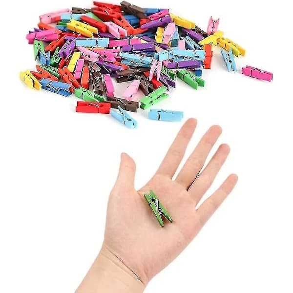 Mini Træpinde 100 stk. Farvede Træpinde 10 Farver Mini Træklemmer 3,5 cm