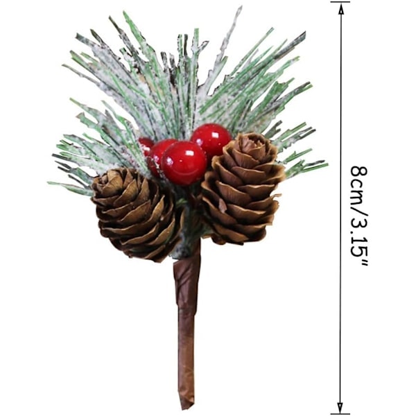 Festlig hobbykit, kunstige furukvister med røde bær og kongler for juledekorasjoner, holdbare furukvister løfter juleblomsten din