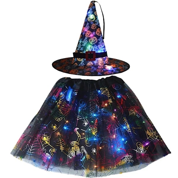 Kvinnor Børn Pige Lysende Led Glød Lys Elf Hexe Hat Stjerne Skjold Edderkoppevæv Troldmand Kostume Party Gave Halloween Festivaler 6 til Teenagere eller Kvinder
