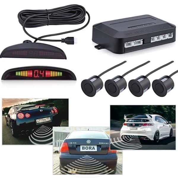 AD-YYFM-4 4 Sensorer Bilparkeringsradar Kit LED-Display Sort